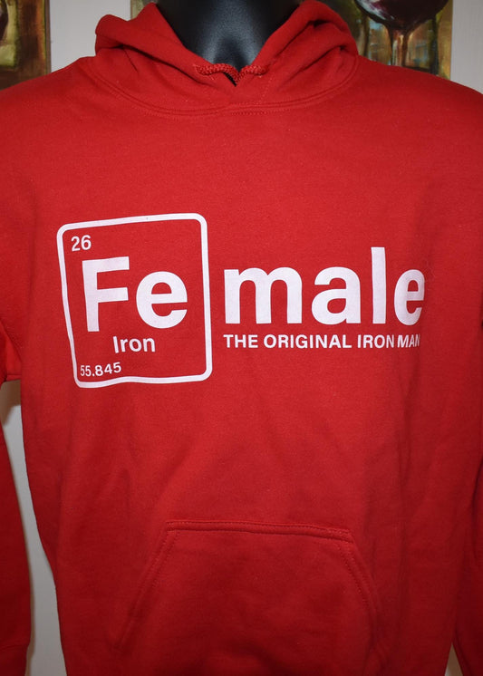 "FE = Iron. Female – The Original Iron Man" Hoodie – Empowering Female Superhero Graphic Sweatshirt